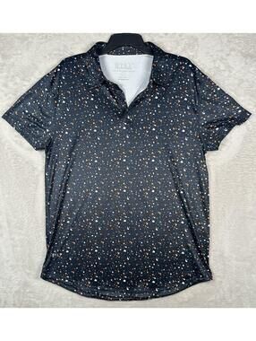 BYLT Performance Polo Golf Shirt Mens Large Speckle Splatter Black Short Sleeve
